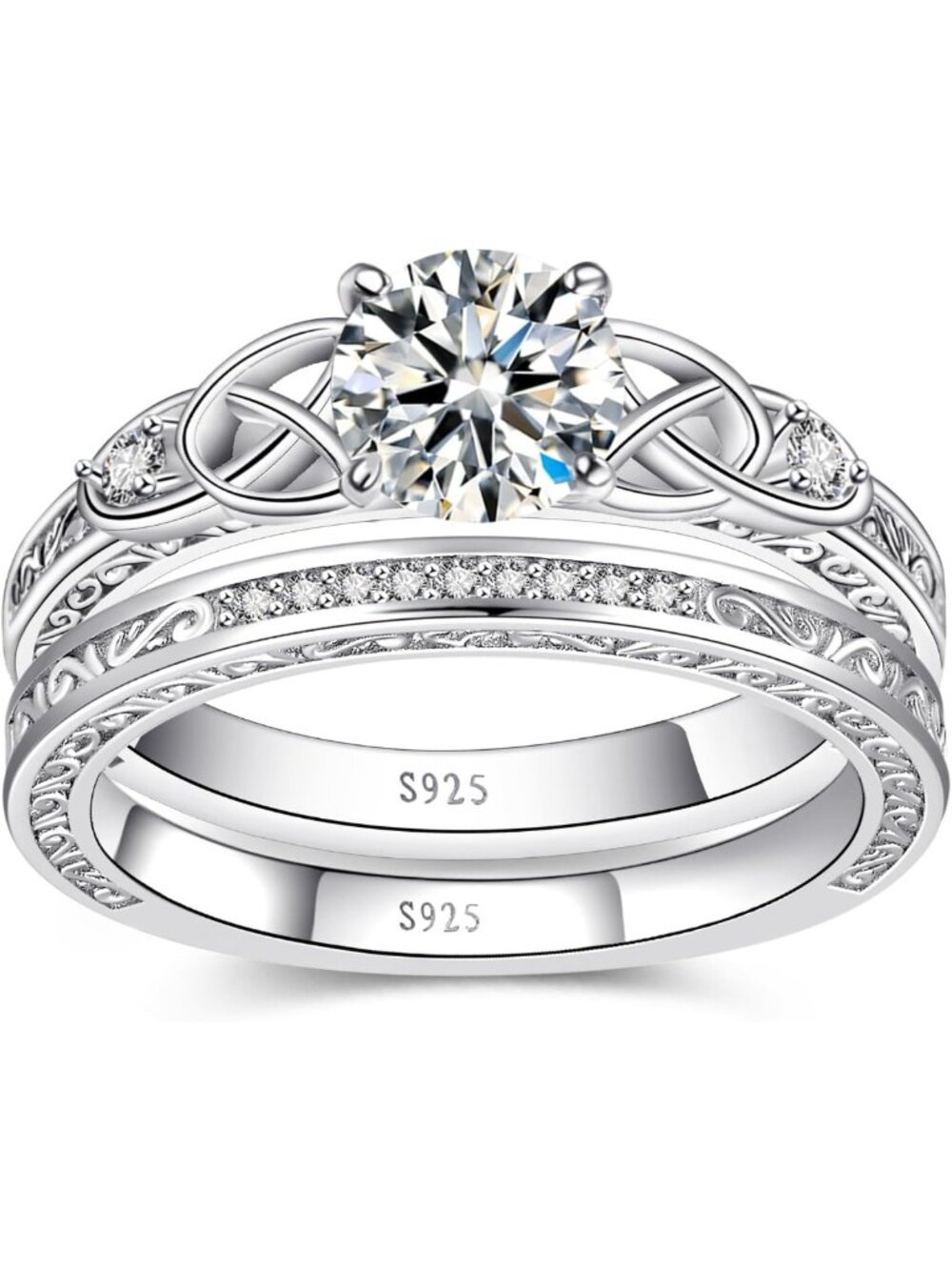 Vintage Celtic Knot Women's Engagement Ring Set, Sizes 5-9, Unique Bridal